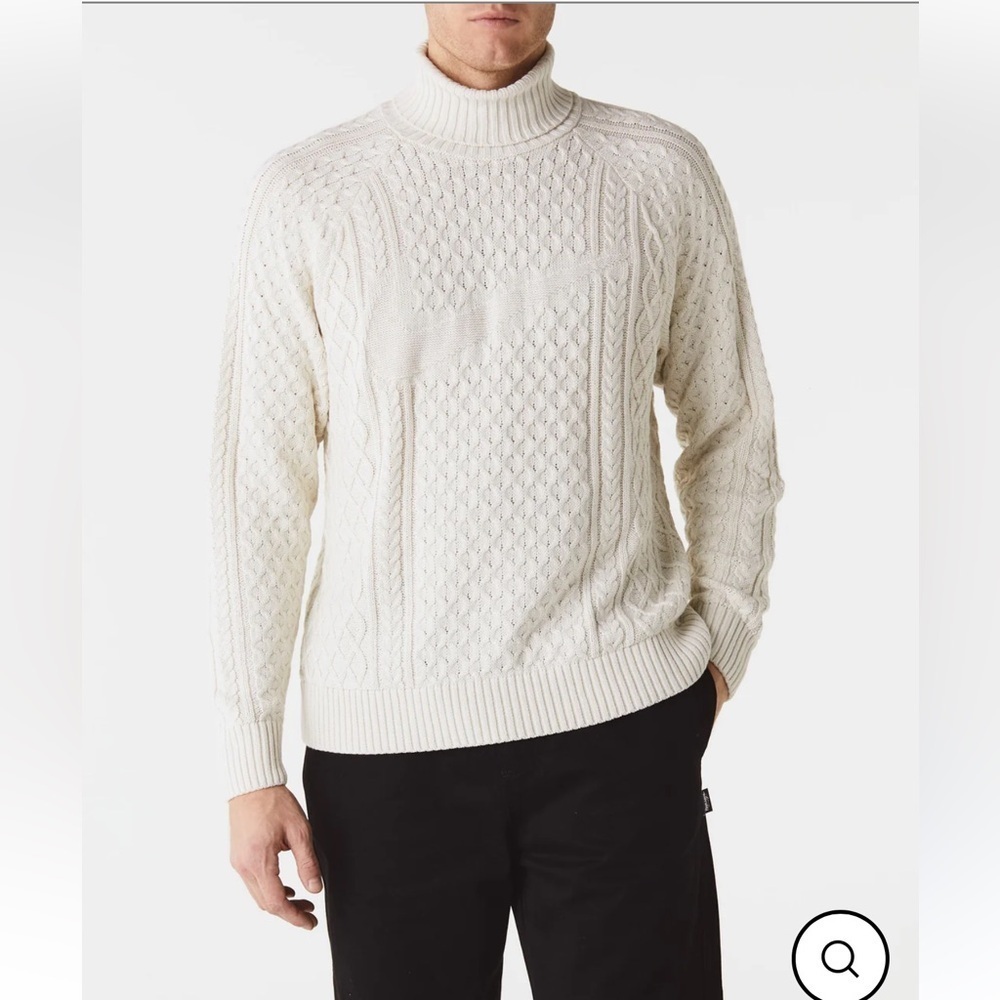 Nike Life Mens Cable Knit Turtleneck Off White Chunky Relaxed Large Sweater NWT